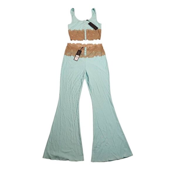 Beach Bunny Set Flare Pants Tank Lace Womens Large Beach Wear Swim Cover - Picture 3 of 8